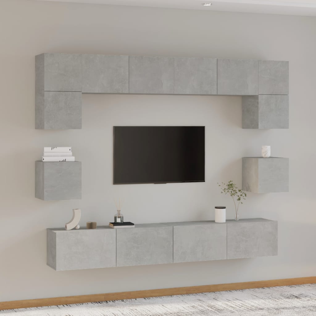 8 részes betonszürke szerelt fa tv-szekrényszett 8 részes betonszürke szerelt fa tv-szekrényszett
