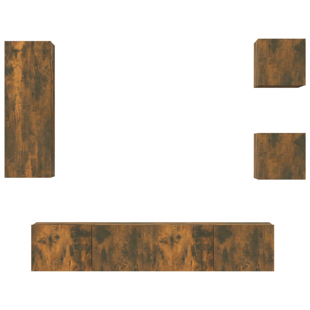 5 részes füstös tölgy színű szerelt fa tv-szekrényszett