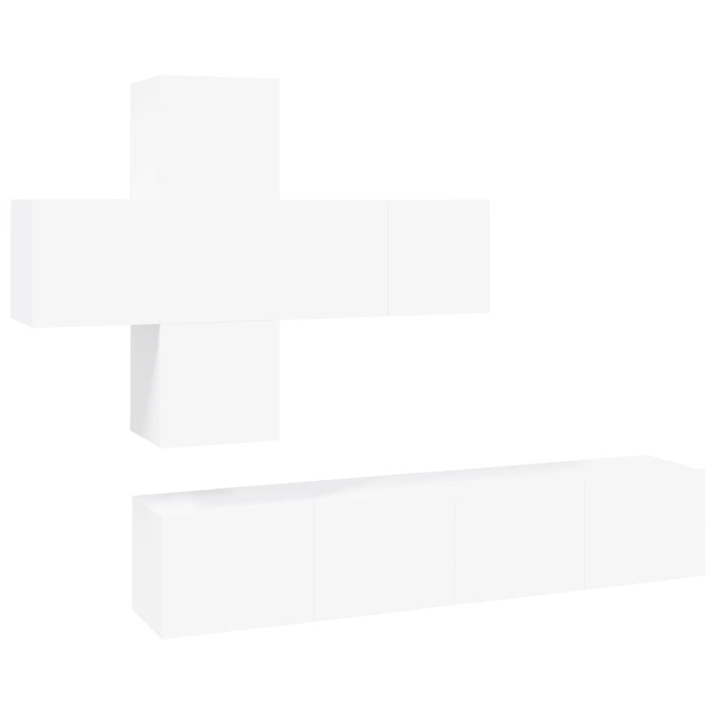 7-részes fehér szerelt fa tv-szekrényszett