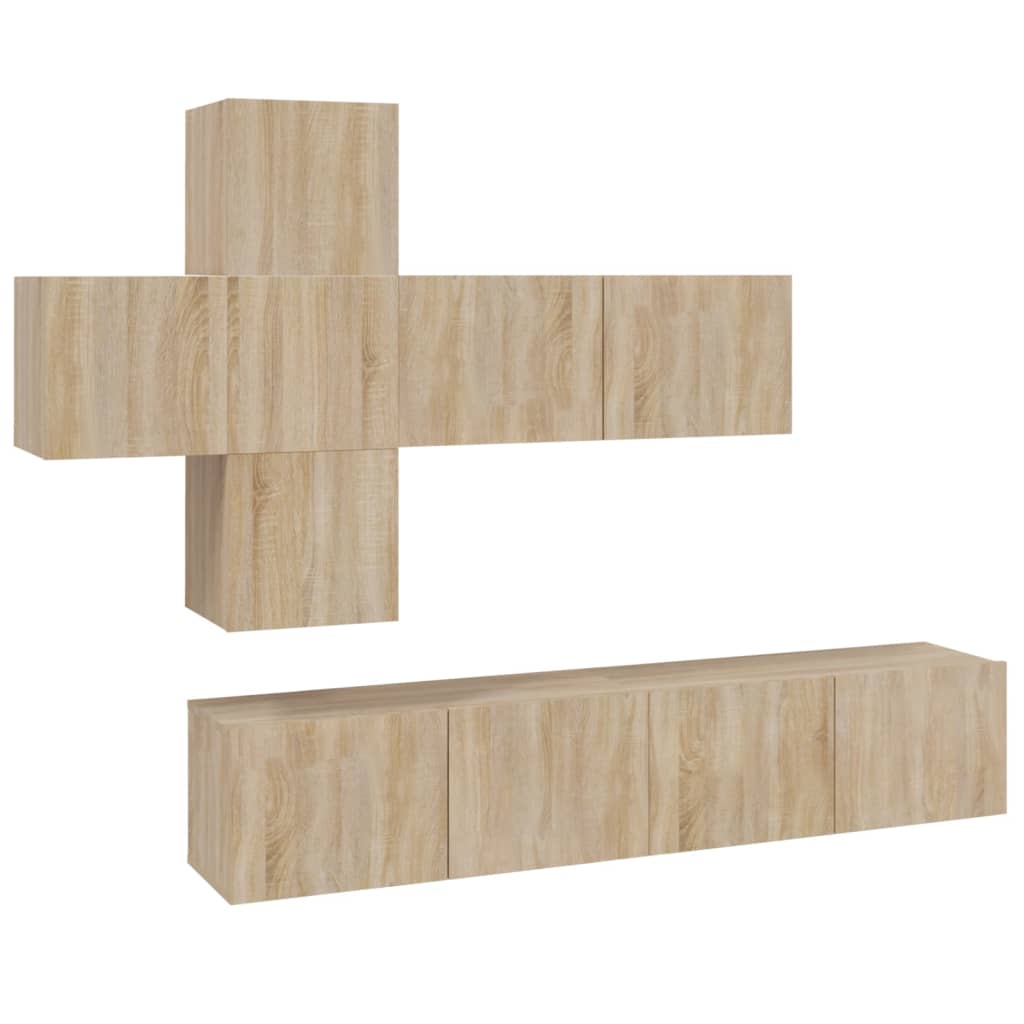7-részes sonoma tölgyszínű szerelt fa tv-szekrényszett