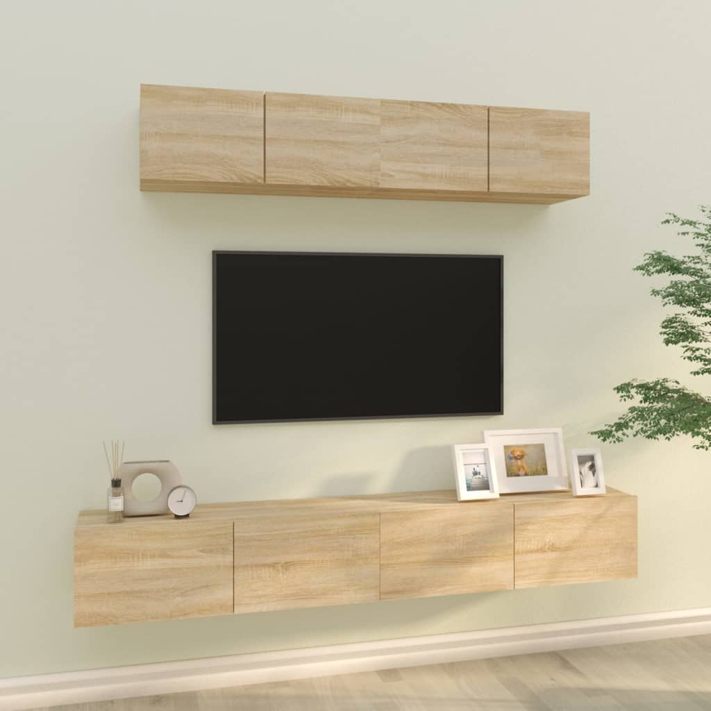 4 részes sonoma tölgy színű szerelt fa tv-szekrényszett 4 részes sonoma tölgy színű szerelt fa tv-szekrényszett