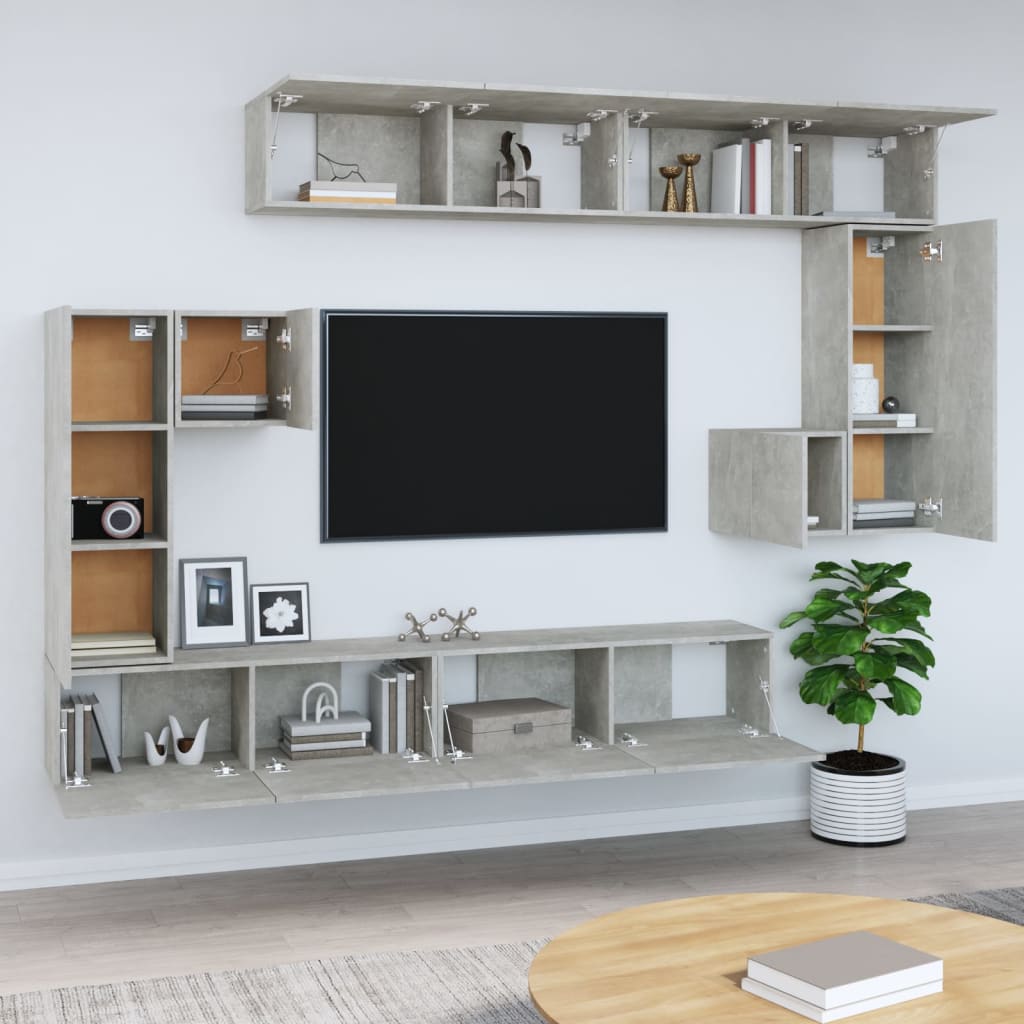 Betonszürke falra szerelhető szerelt fa tv-szekrény Betonszürke falra szerelhető szerelt fa tv-szekrény
