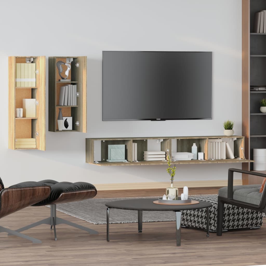 4 részes sonoma tölgy színű szerelt fa tv-szekrényszett 4 részes sonoma tölgy színű szerelt fa tv-szekrényszett