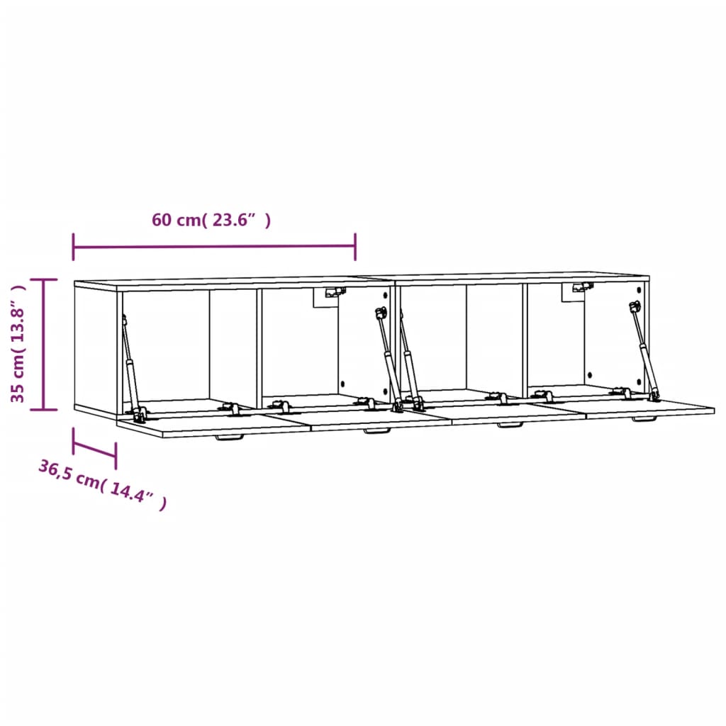 2 db betonszürke szerelt fa faliszekrény 60x36,5x35 cm