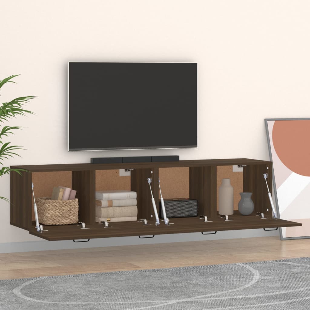 2 db barna tölgyszínű szerelt fa faliszekrény 60x36,5x35 cm