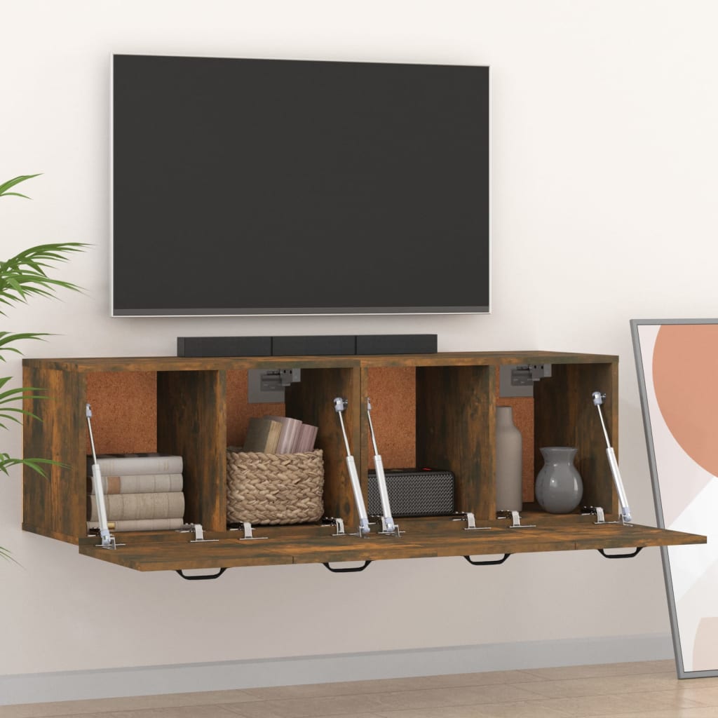 2 db füstös tölgyszínű szerelt fa faliszekrény 80x35x36,5 cm