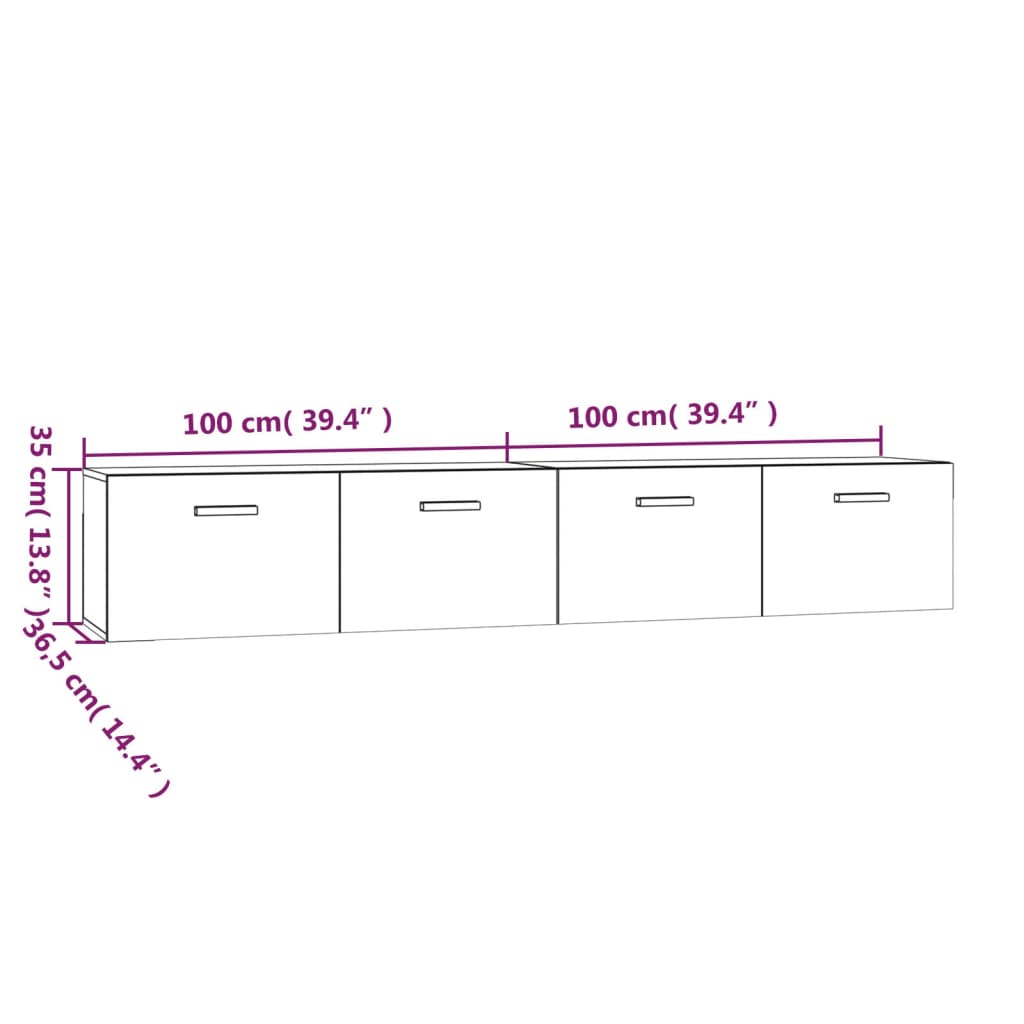 2 db betonszürke szerelt fa faliszekrény 100 x 36,5 x 35 cm