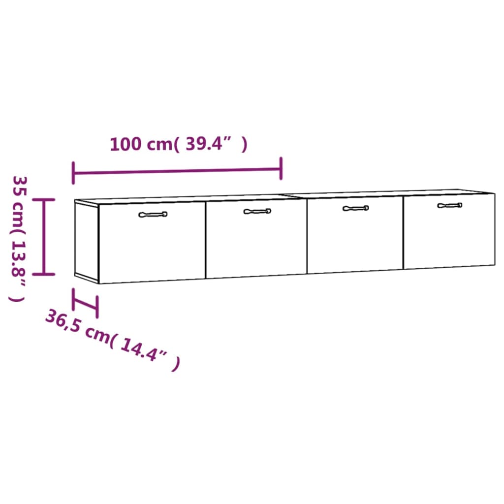 2 db betonszürke szerelt fa faliszekrény 100 x 36,5 x 35 cm