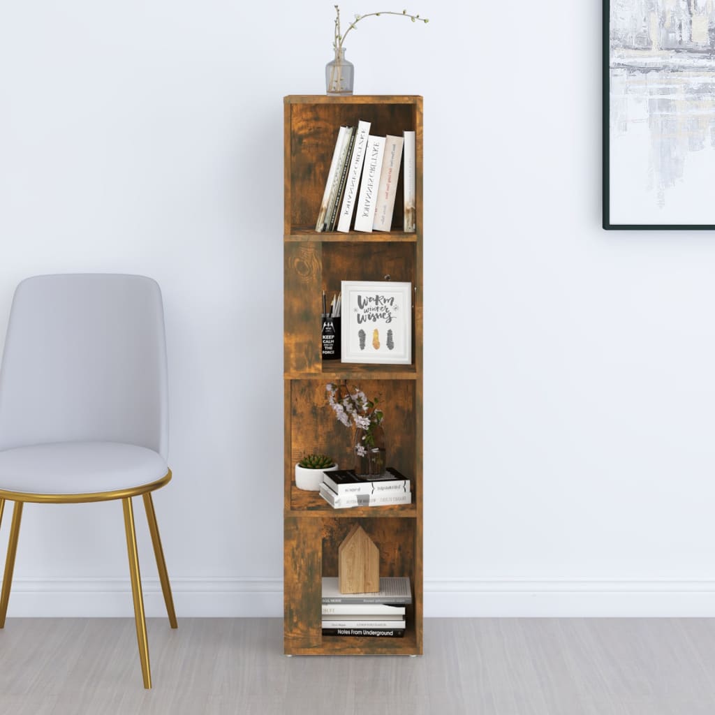 Füstös tölgyszínű szerelt fa sarokszekrény 33 x 33 x 132 cm