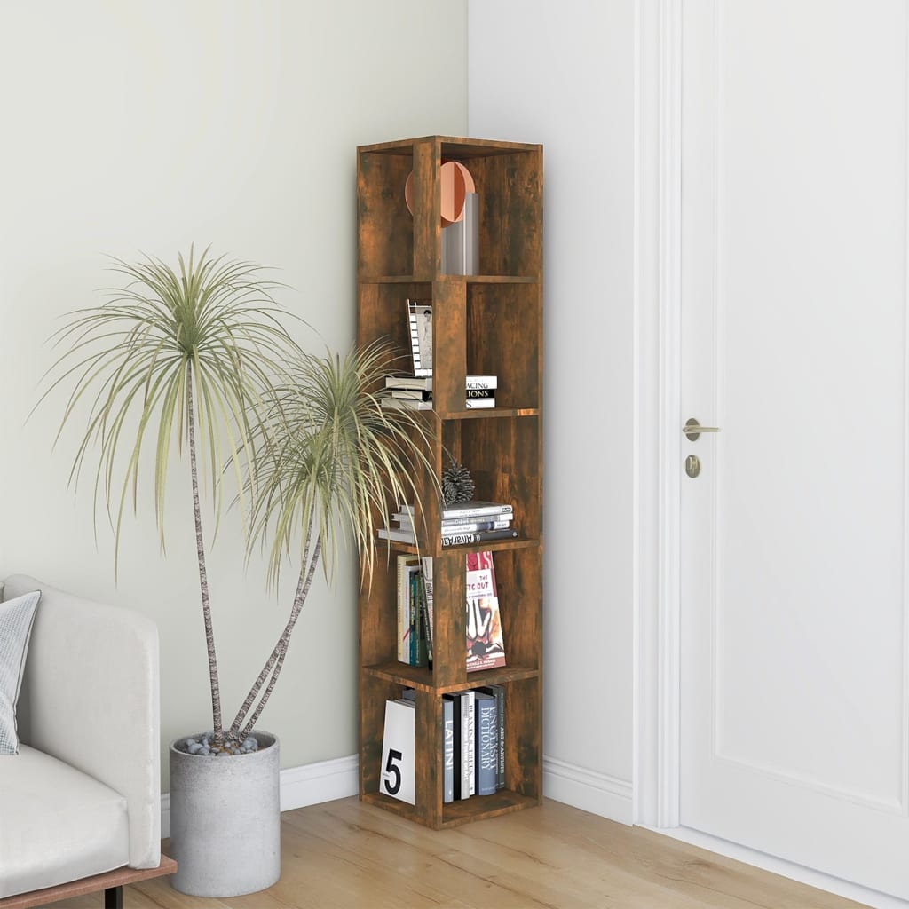 Füstös tölgyszínű szerelt fa sarokszekrény 33x33x164,5 cm