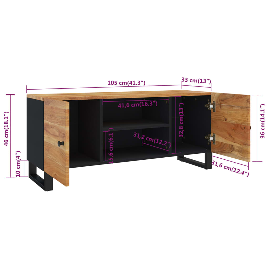 Tömör akácfa tv-szekrény 105 x 33 x 46 cm Tömör akácfa tv-szekrény 105 x 33 x 46 cm