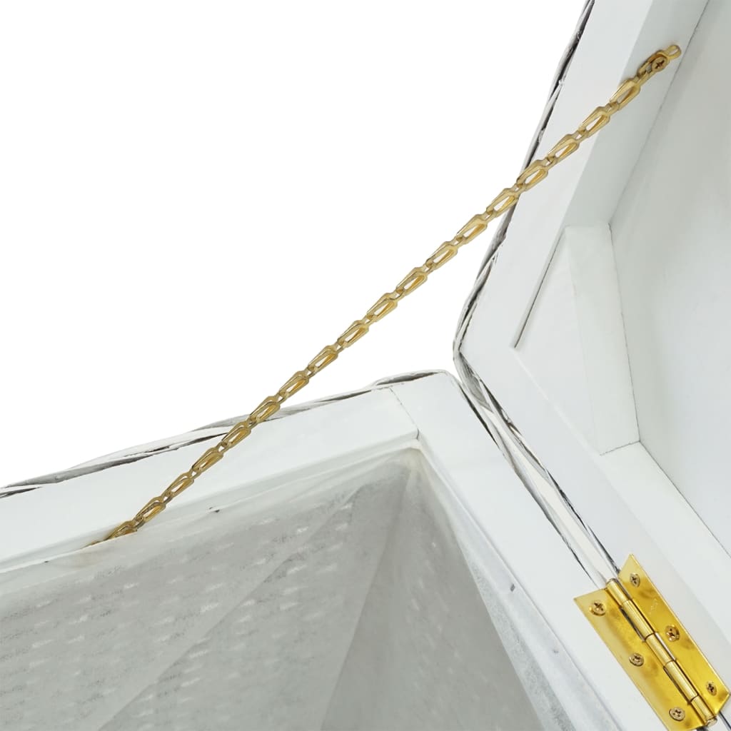 Fehér natúr kubu rattan és tömör mahagóni fa tárolódoboz 110 cm