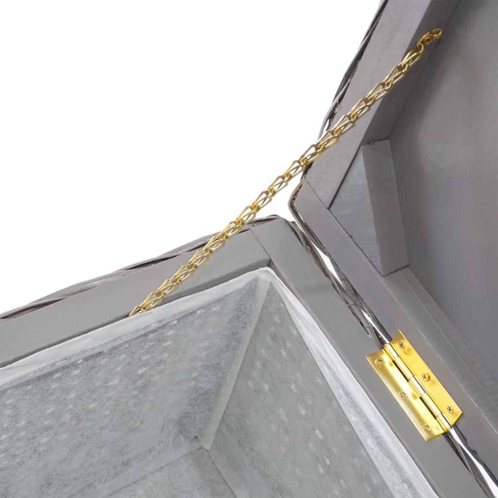 Szürke natúr kubu rattan és tömör mahagóni fa tárolódoboz 110 cm