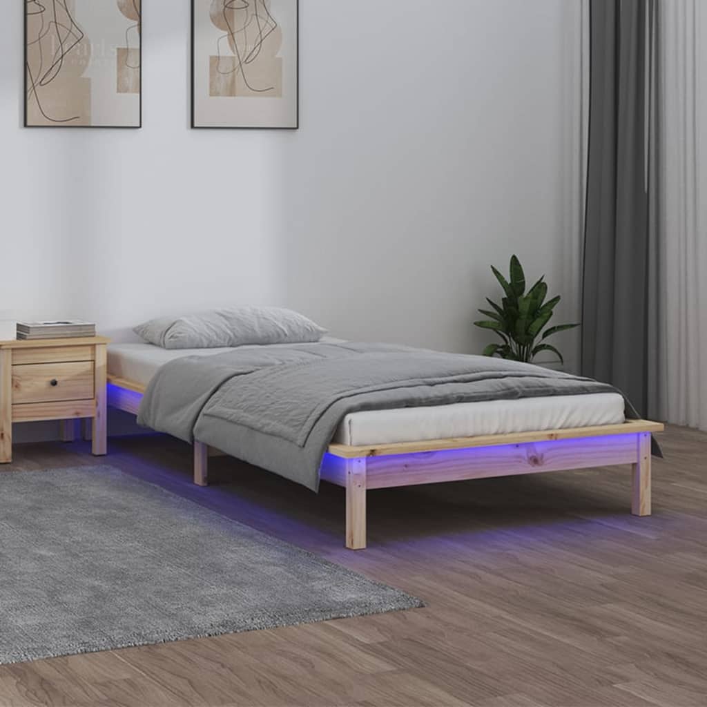 Tömör fa ágykeret led-ekkel 100 x 200 cm