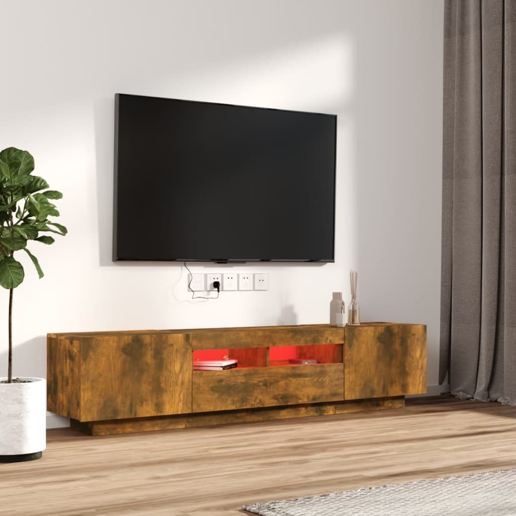 2 részes füstös tölgyszínű fa tv-szekrény szett led-lámpákkal 2 részes füstös tölgyszínű fa tv-szekrény szett led-lámpákkal