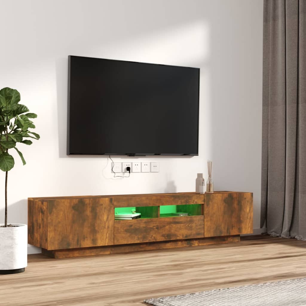 2 részes füstös tölgyszínű fa tv-szekrény szett led-lámpákkal 2 részes füstös tölgyszínű fa tv-szekrény szett led-lámpákkal