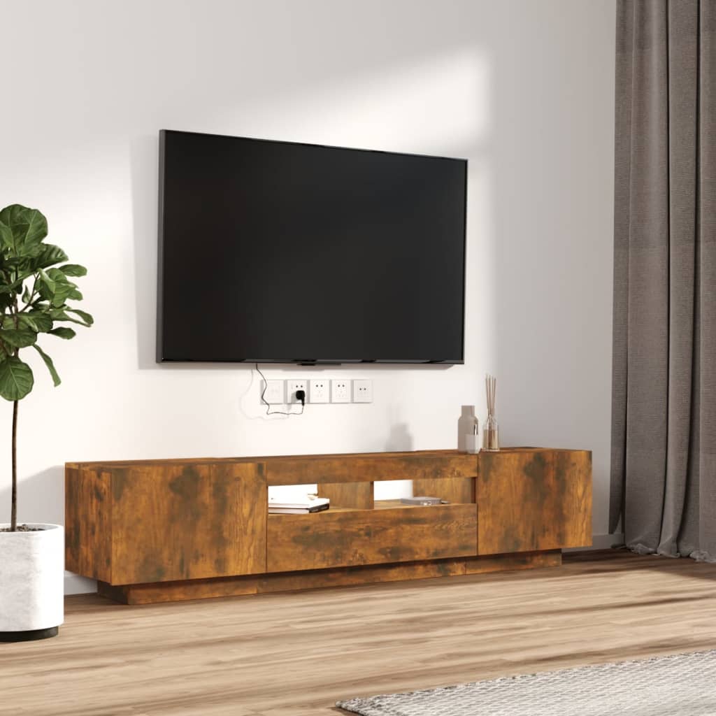 2 részes füstös tölgyszínű fa tv-szekrény szett led-lámpákkal 2 részes füstös tölgyszínű fa tv-szekrény szett led-lámpákkal