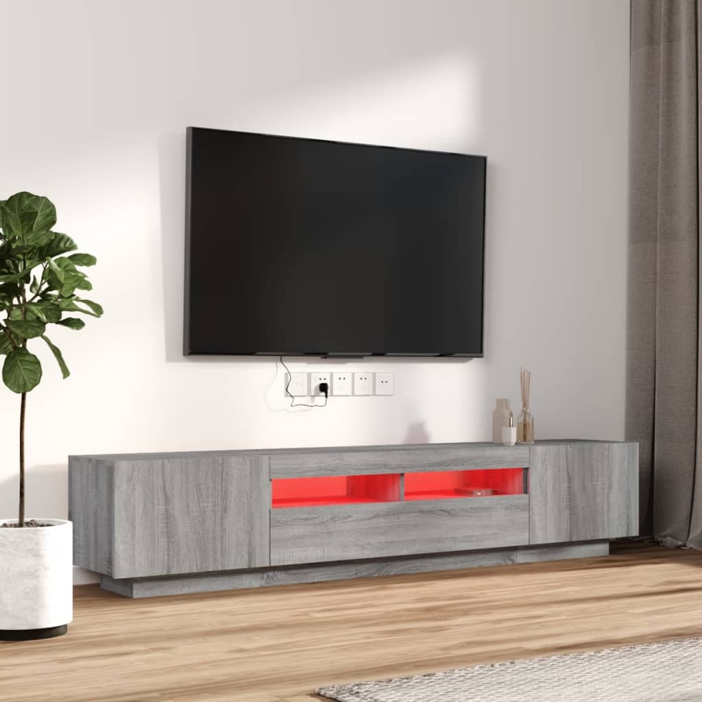2 részes szürke sonoma színű fa tv-szekrény szett led-lámpákkal 2 részes szürke sonoma színű fa tv-szekrény szett led-lámpákkal