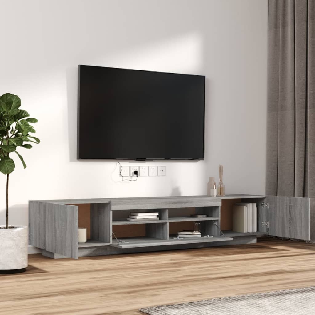 2 részes szürke sonoma színű fa tv-szekrény szett led-lámpákkal 2 részes szürke sonoma színű fa tv-szekrény szett led-lámpákkal