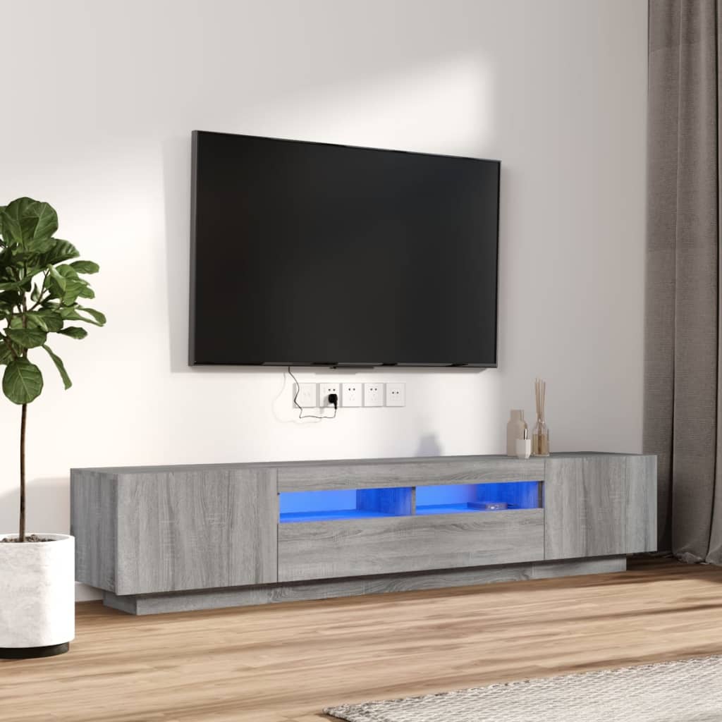 2 részes szürke sonoma színű fa tv-szekrény szett led-lámpákkal 2 részes szürke sonoma színű fa tv-szekrény szett led-lámpákkal