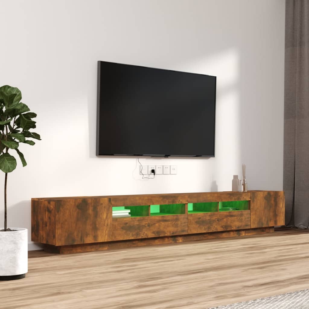 3 részes füstös tölgyszínű fa tv-szekrény szett led-lámpákkal 3 részes füstös tölgyszínű fa tv-szekrény szett led-lámpákkal