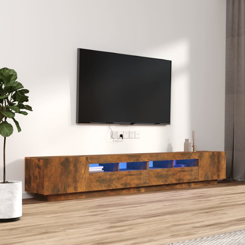 3 részes füstös tölgyszínű fa tv-szekrény szett led-lámpákkal 3 részes füstös tölgyszínű fa tv-szekrény szett led-lámpákkal