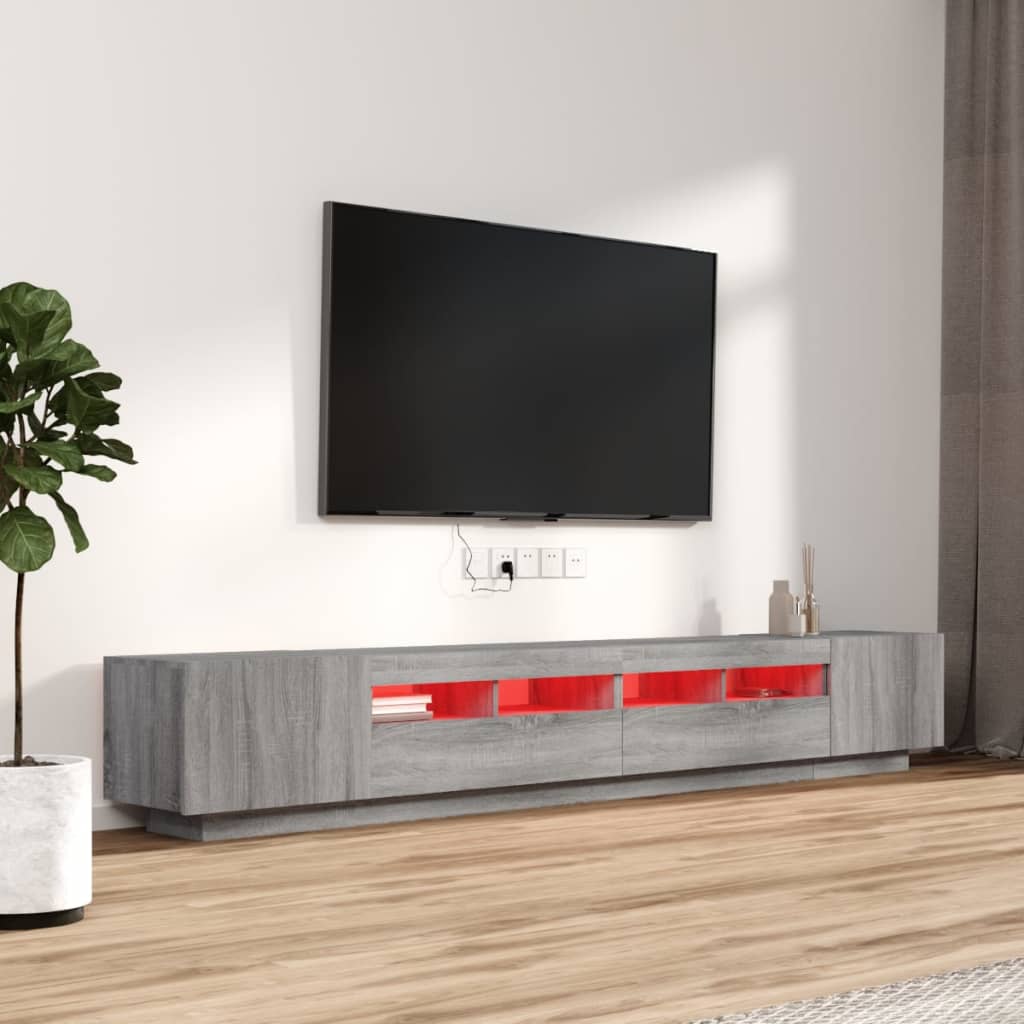 3 részes szürke sonoma színű fa tv-szekrény szett led-lámpákkal 3 részes szürke sonoma színű fa tv-szekrény szett led-lámpákkal