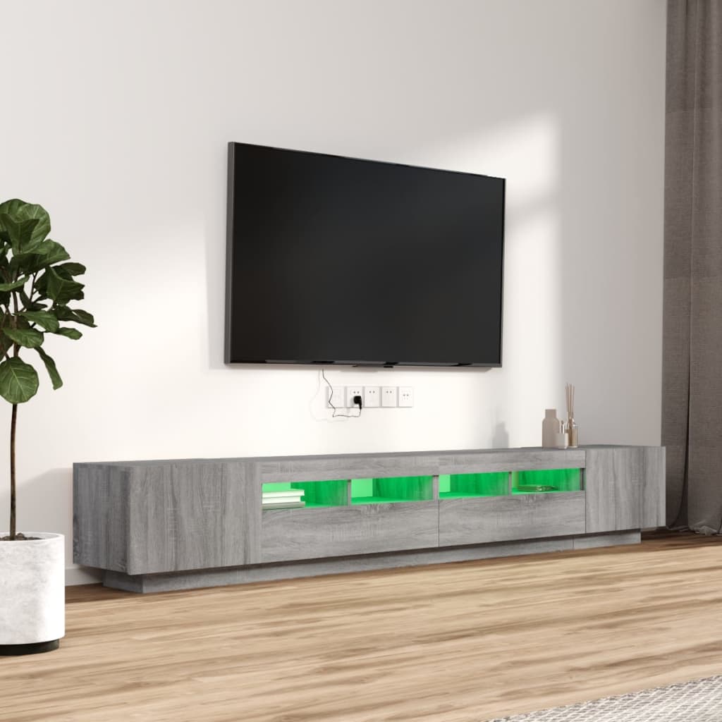 3 részes szürke sonoma színű fa tv-szekrény szett led-lámpákkal 3 részes szürke sonoma színű fa tv-szekrény szett led-lámpákkal