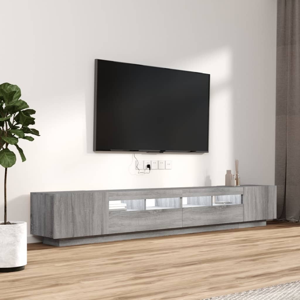 3 részes szürke sonoma színű fa tv-szekrény szett led-lámpákkal 3 részes szürke sonoma színű fa tv-szekrény szett led-lámpákkal
