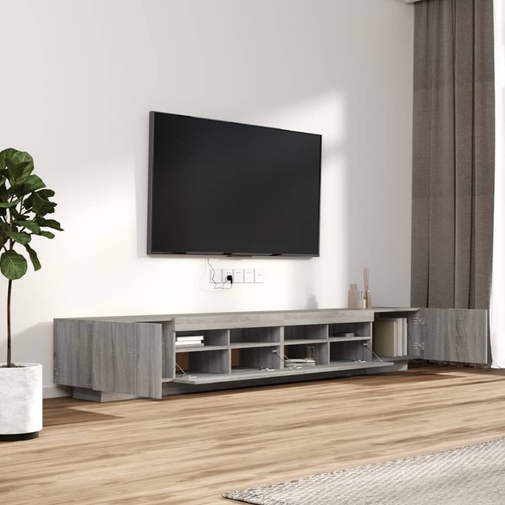 3 részes szürke sonoma színű fa tv-szekrény szett led-lámpákkal 3 részes szürke sonoma színű fa tv-szekrény szett led-lámpákkal