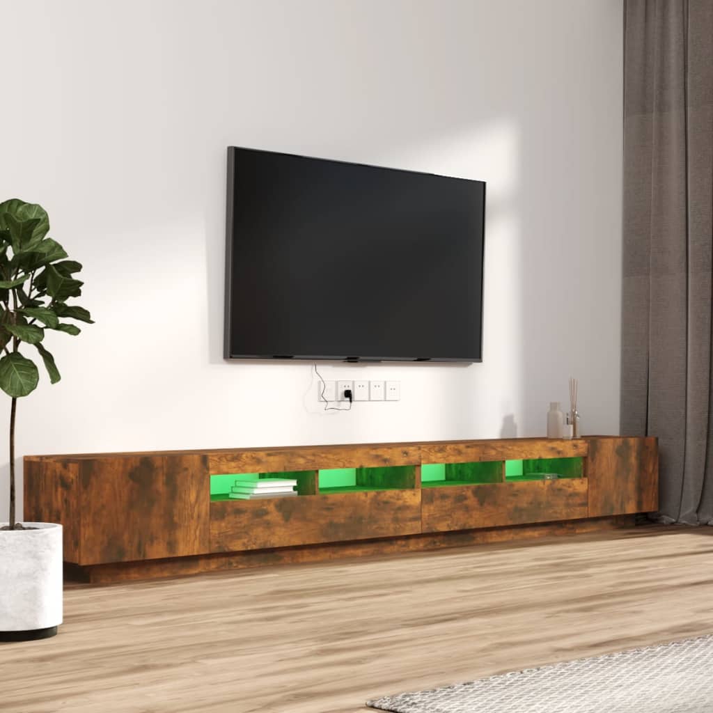 3 részes füstös tölgyszínű fa tv-szekrény szett led-lámpákkal 3 részes füstös tölgyszínű fa tv-szekrény szett led-lámpákkal
