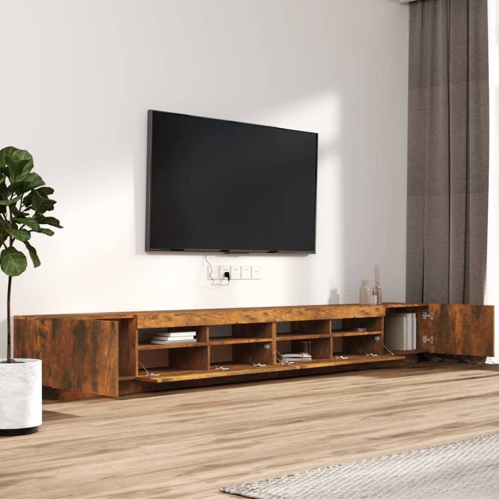 3 részes füstös tölgyszínű fa tv-szekrény szett led-lámpákkal 3 részes füstös tölgyszínű fa tv-szekrény szett led-lámpákkal