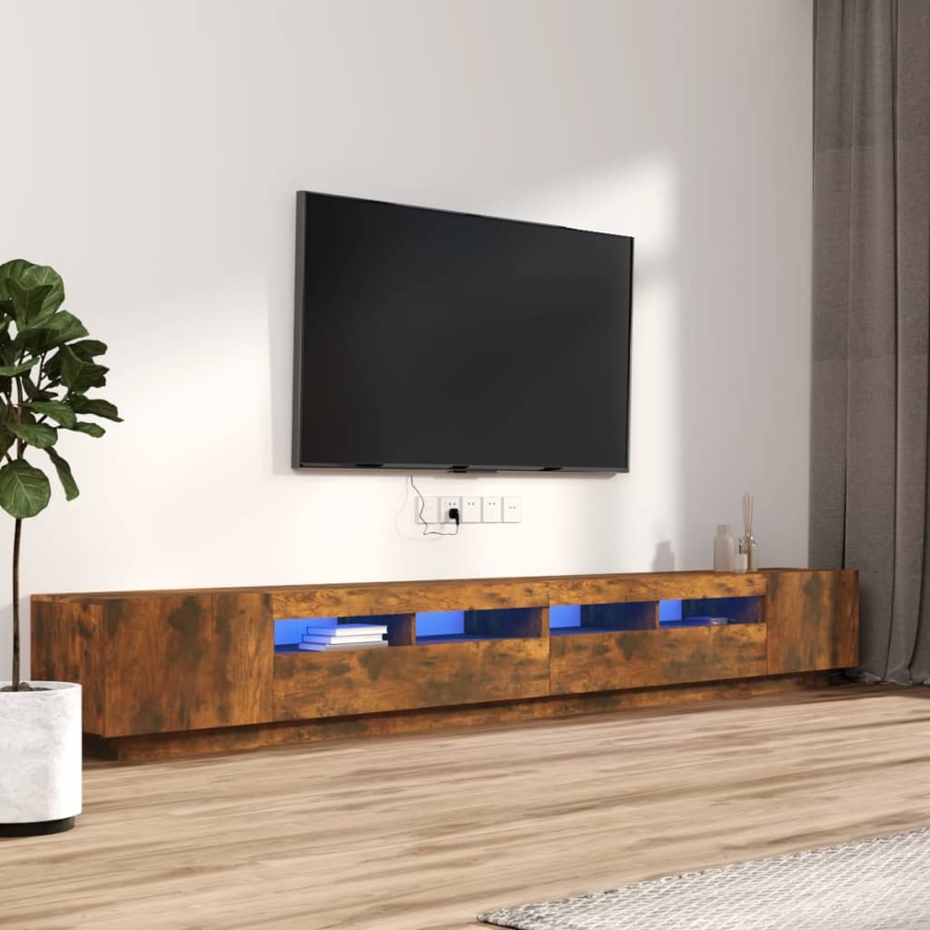 3 részes füstös tölgyszínű fa tv-szekrény szett led-lámpákkal 3 részes füstös tölgyszínű fa tv-szekrény szett led-lámpákkal