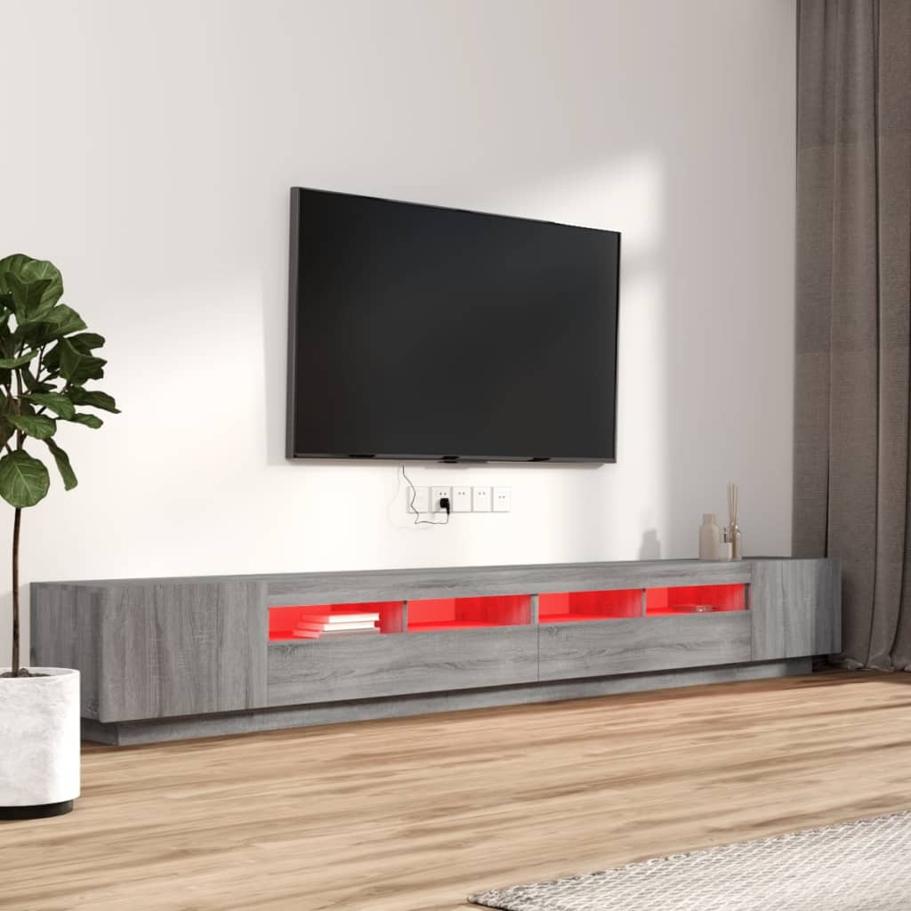 3 részes szürke sonoma színű fa tv-szekrény szett led-lámpákkal 3 részes szürke sonoma színű fa tv-szekrény szett led-lámpákkal
