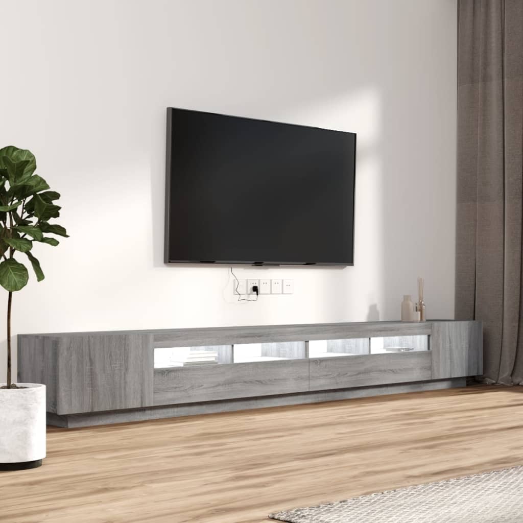 3 részes szürke sonoma színű fa tv-szekrény szett led-lámpákkal 3 részes szürke sonoma színű fa tv-szekrény szett led-lámpákkal