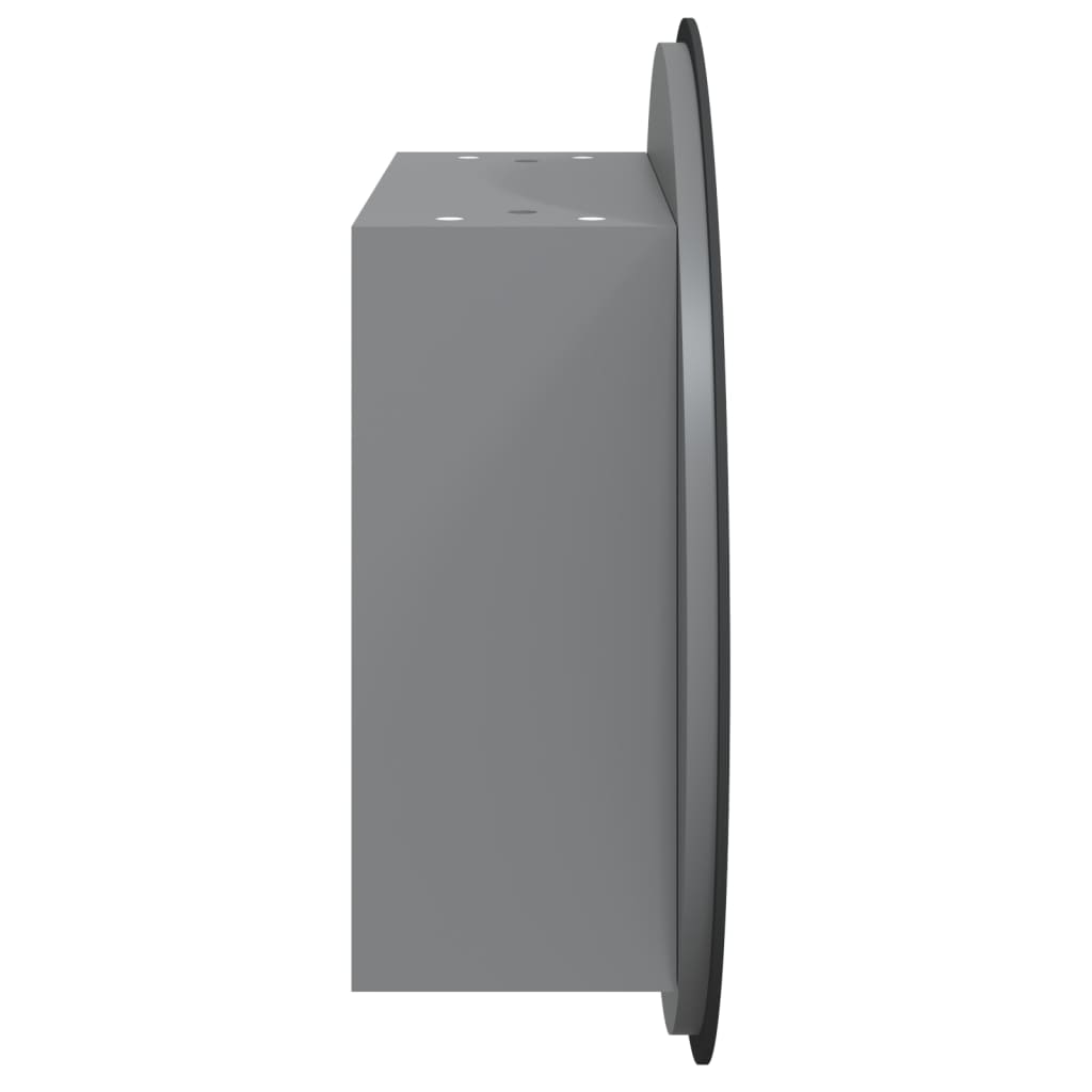 Szürke fürdőszoba-szekrény kerek tükörrel/led-del 40x40x17,5 cm
