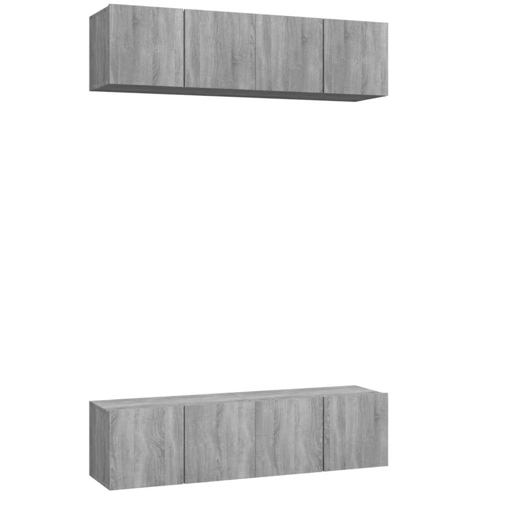 4 db szürke sonoma színű szerelt fa fali tv-szekrény 60x30x30cm 4 db szürke sonoma színű szerelt fa fali tv-szekrény 60x30x30cm