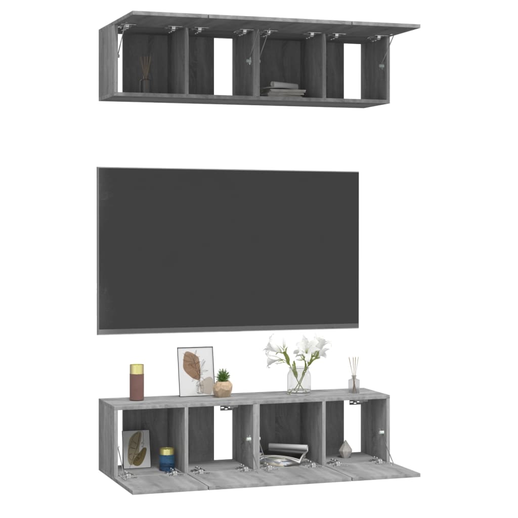 4 db szürke sonoma színű szerelt fa fali tv-szekrény 60x30x30cm 4 db szürke sonoma színű szerelt fa fali tv-szekrény 60x30x30cm