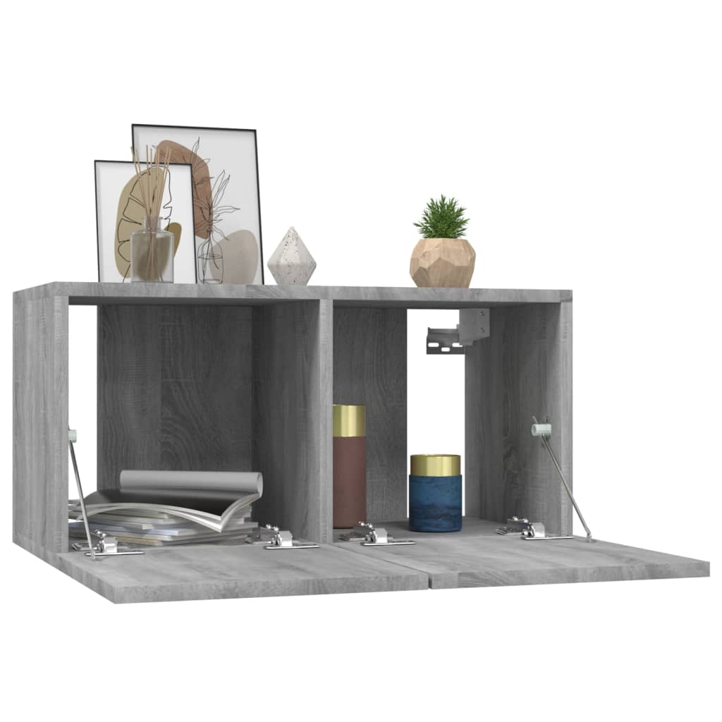 4 db szürke sonoma színű szerelt fa fali tv-szekrény 60x30x30cm 4 db szürke sonoma színű szerelt fa fali tv-szekrény 60x30x30cm