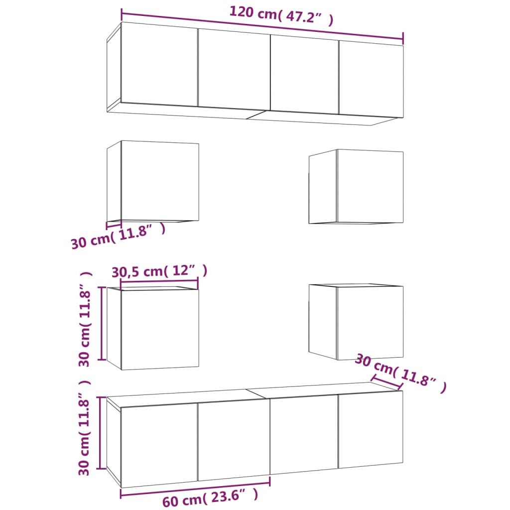 8 részes szürke sonoma színű szerelt fa tv-szekrényszett