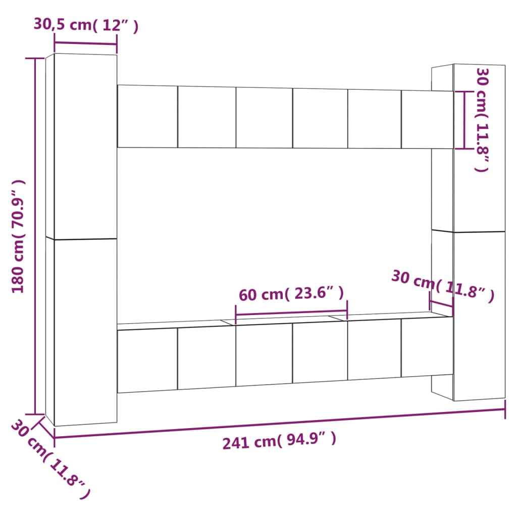 10 részes szürke sonoma színű szerelt fa tv-szekrényszett