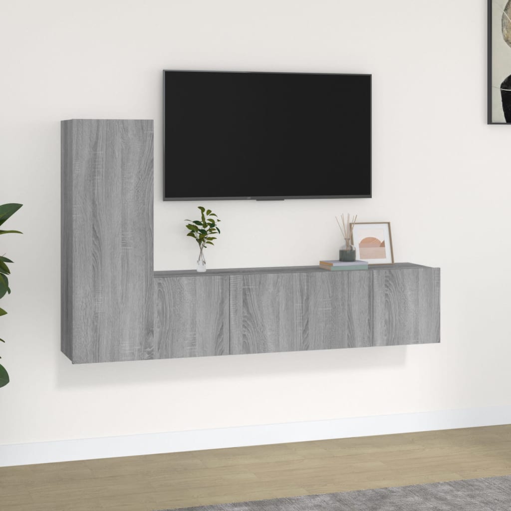 3 részes szürke sonoma színű szerelt fa tv-szekrényszett 3 részes szürke sonoma színű szerelt fa tv-szekrényszett