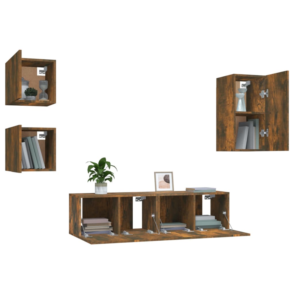 5 részes füstös tölgy színű szerelt fa tv-szekrényszett