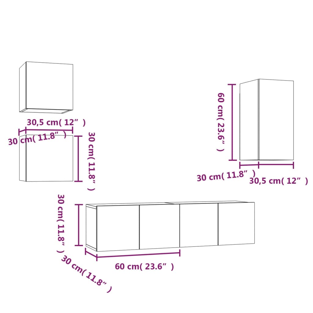 5 részes füstös tölgy színű szerelt fa tv-szekrényszett