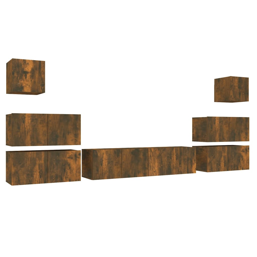 8 részes füstös tölgy színű szerelt fa tv-szekrényszett