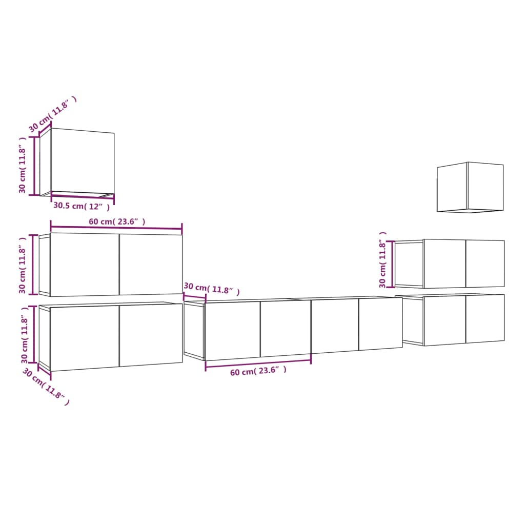 8 részes szürke sonoma színű szerelt fa tv-szekrényszett
