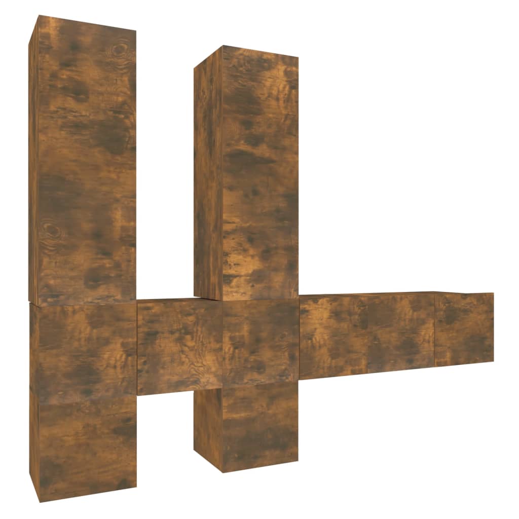 7 részes füstös tölgy színű szerelt fa tv-szekrényszett