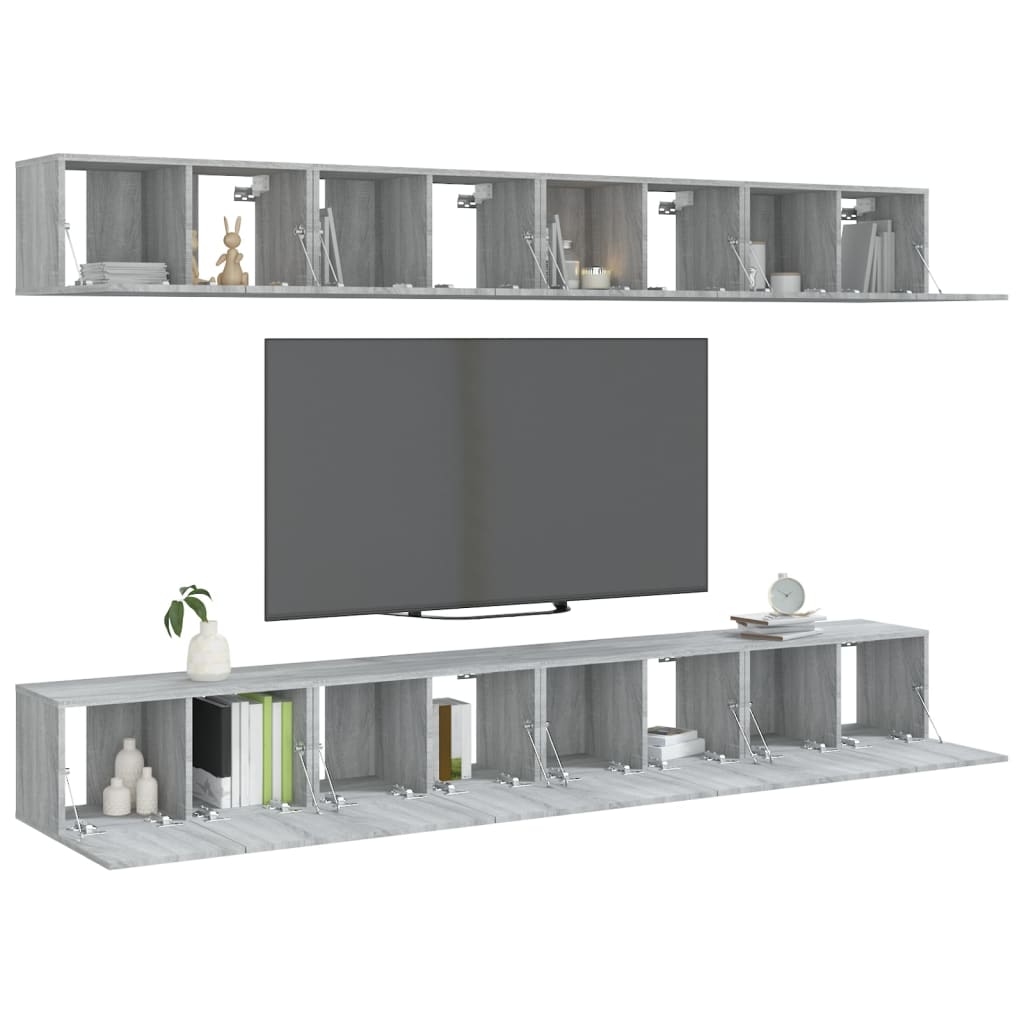 8 db szürke sonoma színű szerelt fa tv-szekrény 60 x 30 x 30 cm 8 db szürke sonoma színű szerelt fa tv-szekrény 60 x 30 x 30 cm