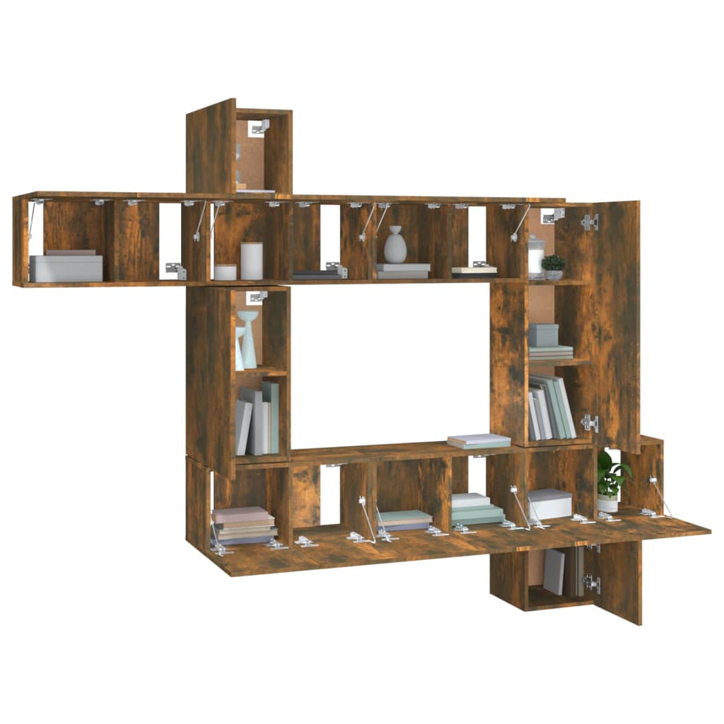 10 részes füstös tölgy színű szerelt fa tv-szekrényszett