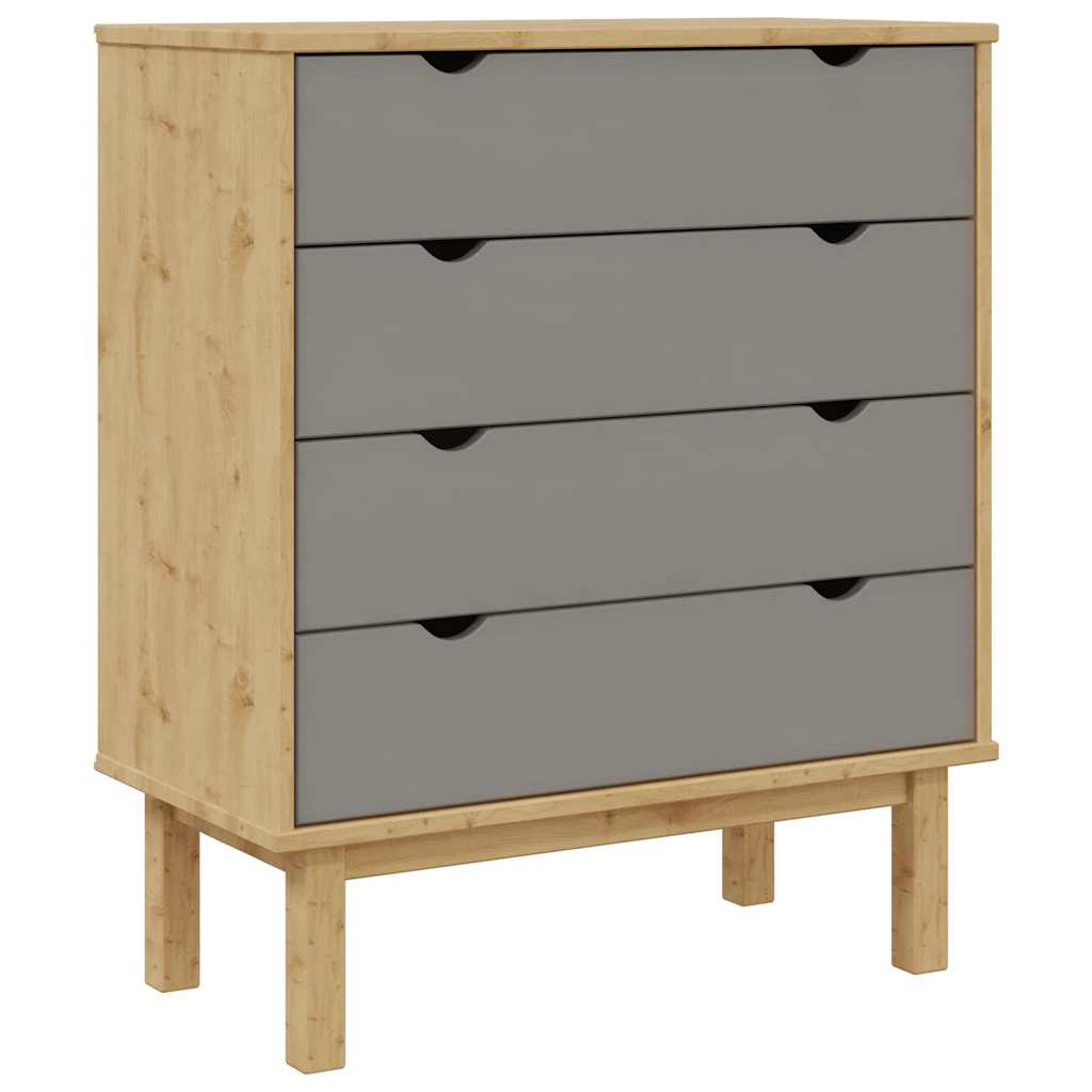 Otta barna-szürke tömör fenyőfa éjjeliszekrény 76,5x39,5x90 cm